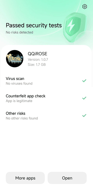 Android security scan result: passed security tests, no risks detected