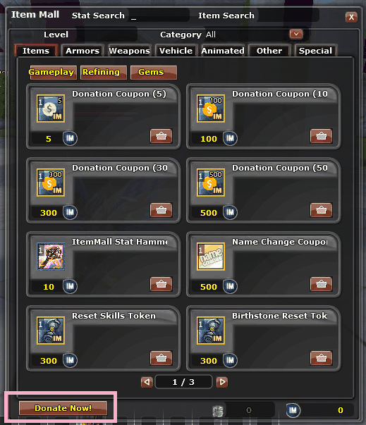 The Item Mall with the Donate Now button