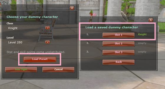 Loading a saved dummy character